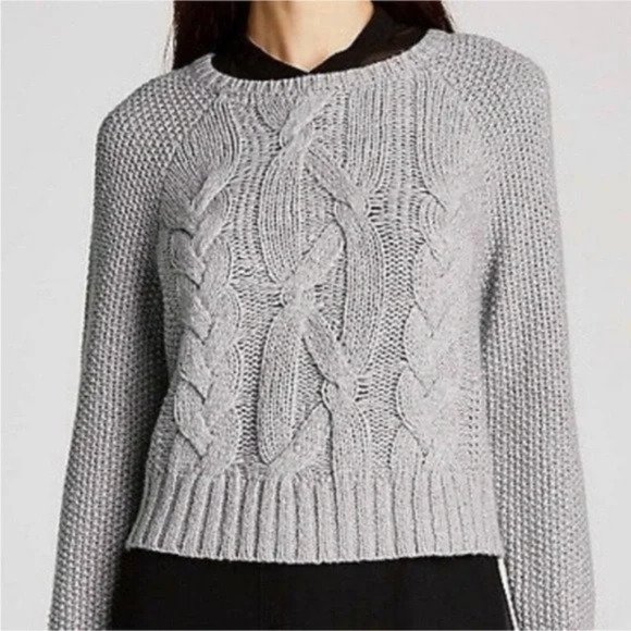 Eileen Fisher Cable Knit Sweater Grey The Fisher Project Merino Crop Minimal XL - Picture 1 of 6